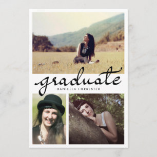Cute Graduate Calligraphy Three Photos Invitation