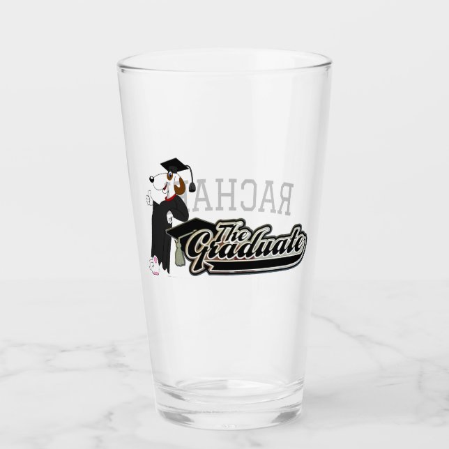 Cute Graduate Dog with Name Graduation Glass (Front)