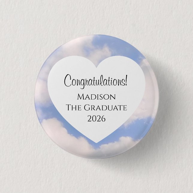 Cute Graduation 2026 Congratulations Message Heart 3 Cm Round Badge (Front)