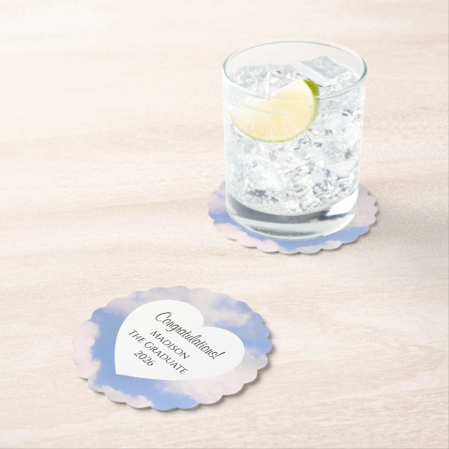 Cute Graduation 2026 Congratulations Message Heart Paper Coaster (Insitu)