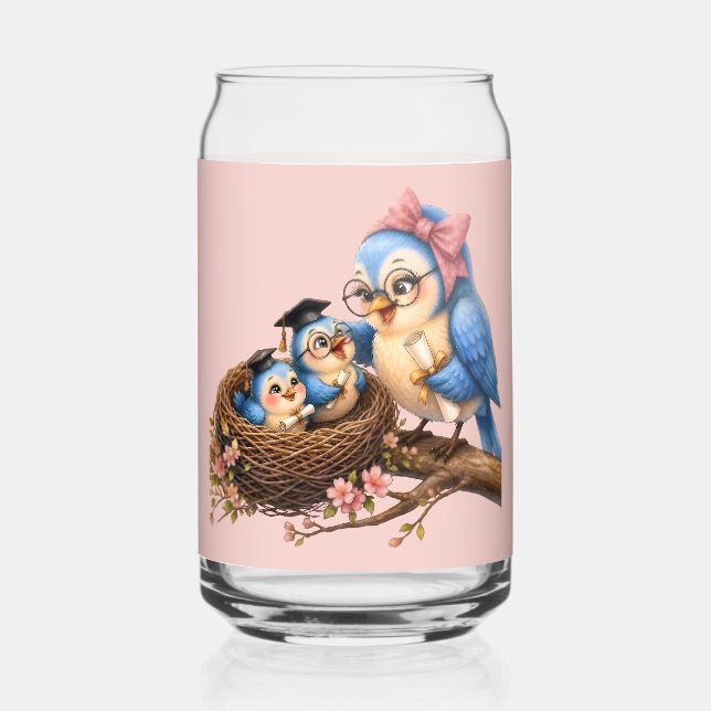 Cute Graduation Bird Drinkware Set Can Glass (Front)