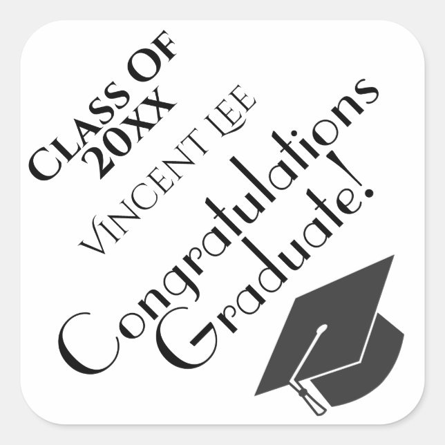 Cute Graduation Cap Class Of Congratulations Square Sticker (Front)