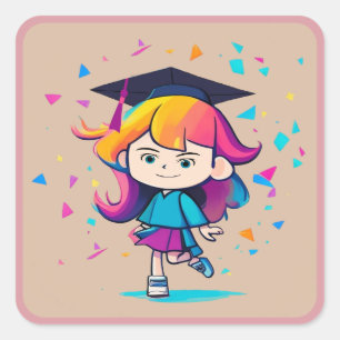 Cute Graduation Cartoon Graduate Girl With Topper  Square Sticker