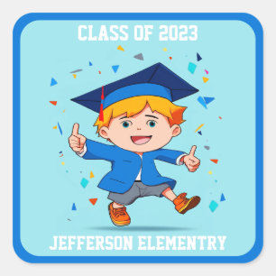 Cute Graduation Class 2025 Cartoon Boy Graduate  Square Sticker