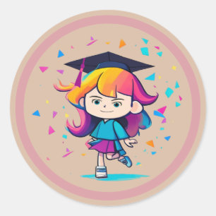 Cute Graduation Class 2026 Cartoon Girl Graduate Classic Round Sticker