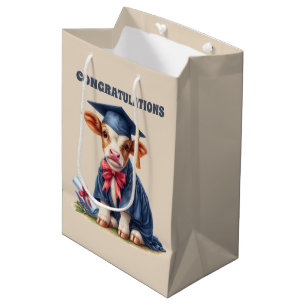 Cute Graduation congratulations cow Medium Gift Bag