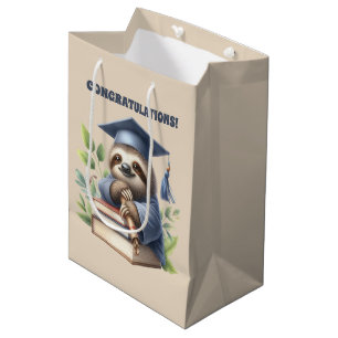 Cute Graduation congratulations sloth Medium Gift Bag