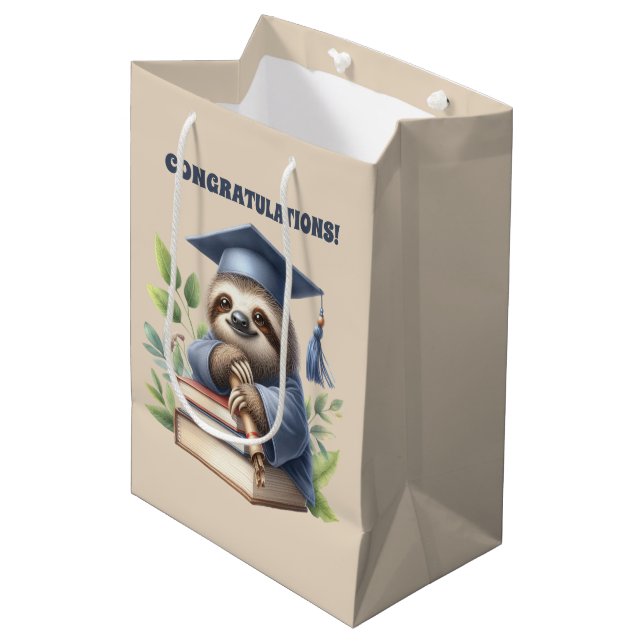 Cute Graduation congratulations sloth Medium Gift Bag (Front Angled)