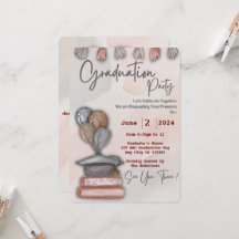 Cute Graduation hat, book, and balloons Invitation