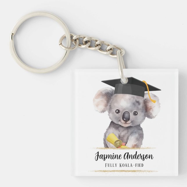 Cute Graduation Koala personalised Key Ring (Front)