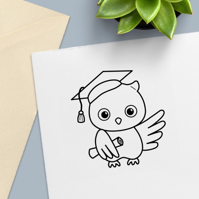 Cute Graduation Owl in a Hat Holding a Scroll Self-inking Stamp (Creator Uploaded)