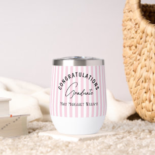 Cute Graduation Pink Stripe Beverage Tumbler
