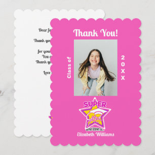Cute Graduation Super Grad Pink Editable Thank You Card