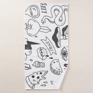 Cute Graffiti: Doodle Art Set. Bath Towel