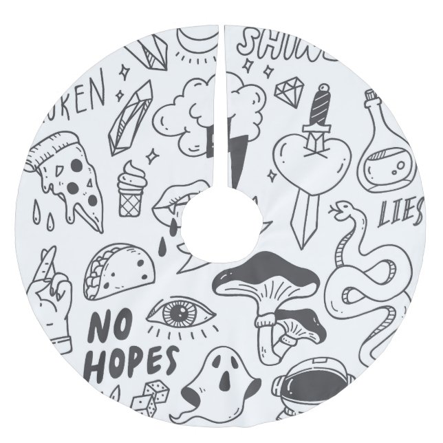 Cute Graffiti: Doodle Art Set. Brushed Polyester Tree Skirt (Front)