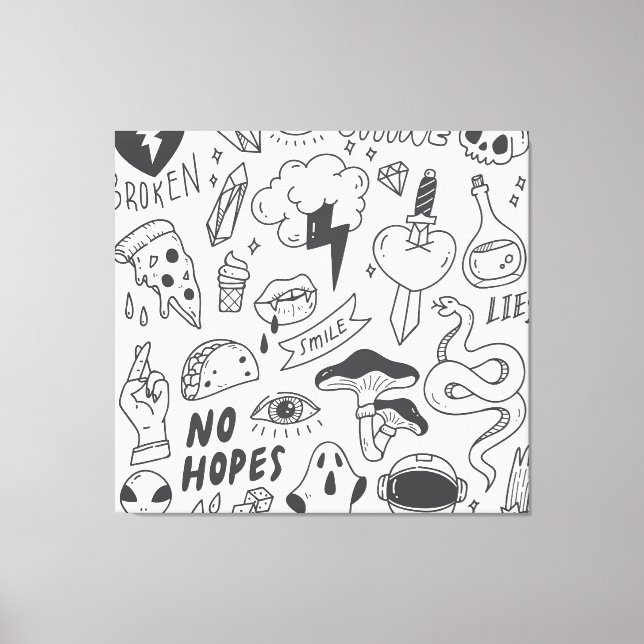 Cute Graffiti: Doodle Art Set. Canvas Print (Front)