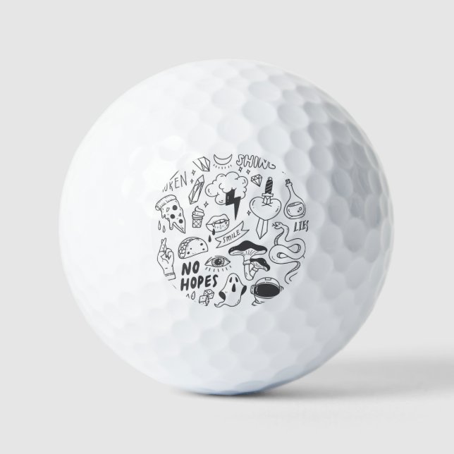 Cute Graffiti: Doodle Art Set. Golf Balls (Front)