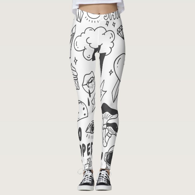 Cute Graffiti: Doodle Art Set. Leggings (Front)