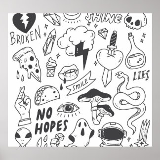 Cute Graffiti: Doodle Art Set. Poster