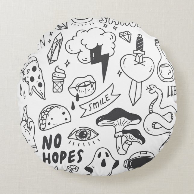 Cute Graffiti: Doodle Art Set. Round Cushion (Front)