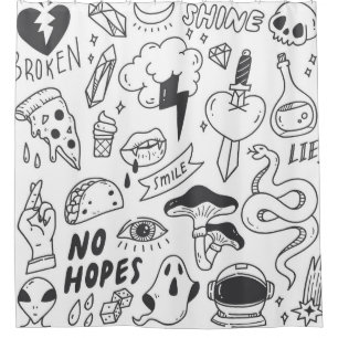 Cute Graffiti: Doodle Art Set. Shower Curtain