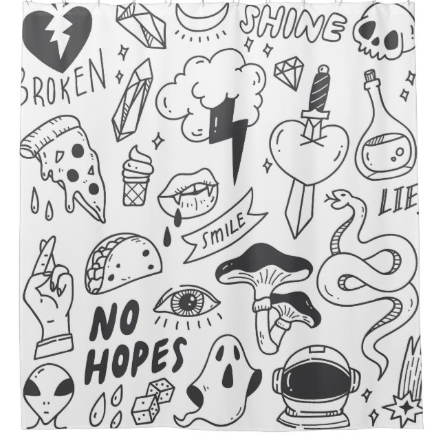 Cute Graffiti: Doodle Art Set. Shower Curtain (Front)