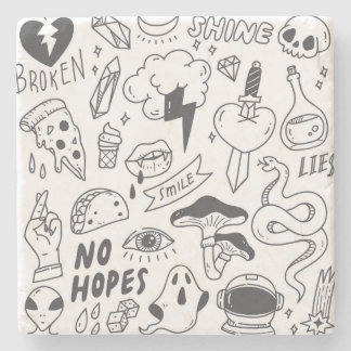 Cute Graffiti: Doodle Art Set. Stone Coaster