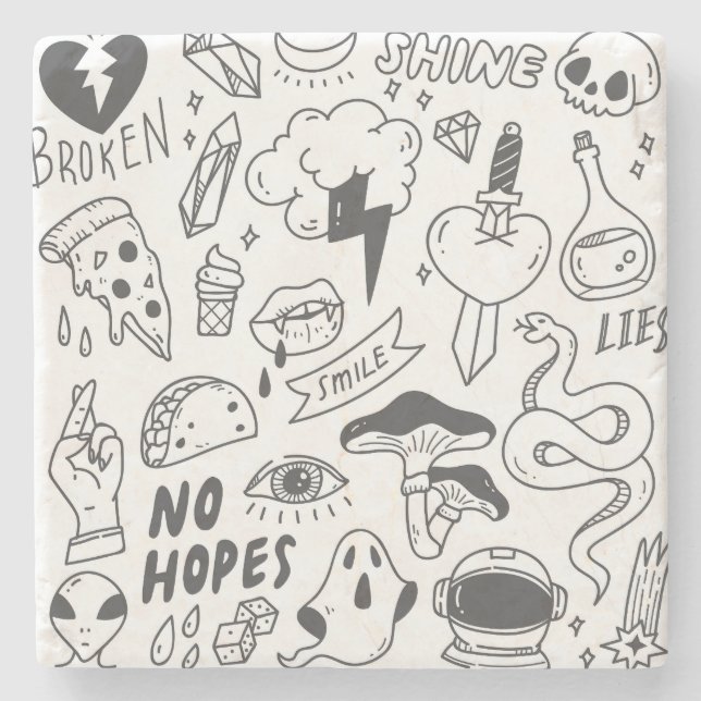 Cute Graffiti: Doodle Art Set. Stone Coaster (Front)