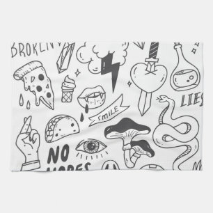Cute Graffiti: Doodle Art Set. Tea Towel