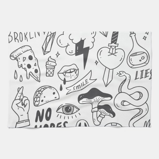 Cute Graffiti: Doodle Art Set. Tea Towel (Horizontal)