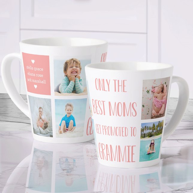 Cute Grammie Grandchildren Photo & Name Latte Mug (Creator Uploaded)