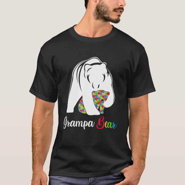 Cute Grampa Bear Autism Awareness Autistic Family T-Shirt (Front)