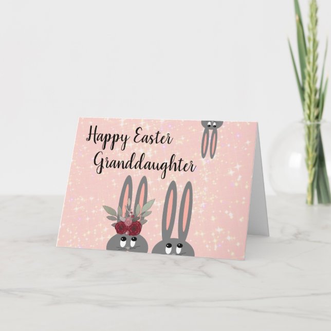 Cute Granddaughter Easter Floral Bunnies Card (Front)