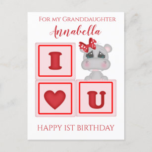 Cute Granddaughter First Birthday Hippo I Love You Postcard