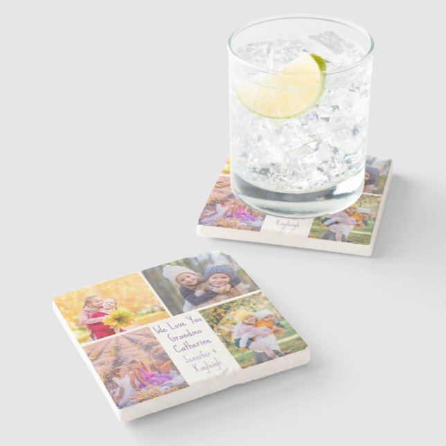 Cute Granddaughters Photo Custom Grandma Gift Stone Coaster (Side)