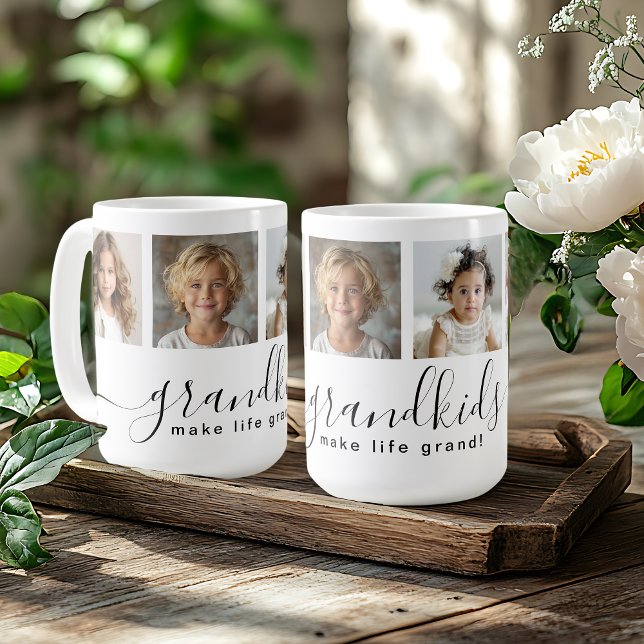 Cute Grandkids Make Life Grand 4 Photo Coffee Mug (Personalize this mug with 4 photos of the grandchildren for a perfect gift for Grandma!)