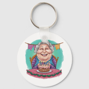 Cute Grandma Birthday Cake Present Key Ring