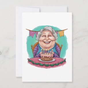 Cute Grandma Birthday Cake Present Thank You Card