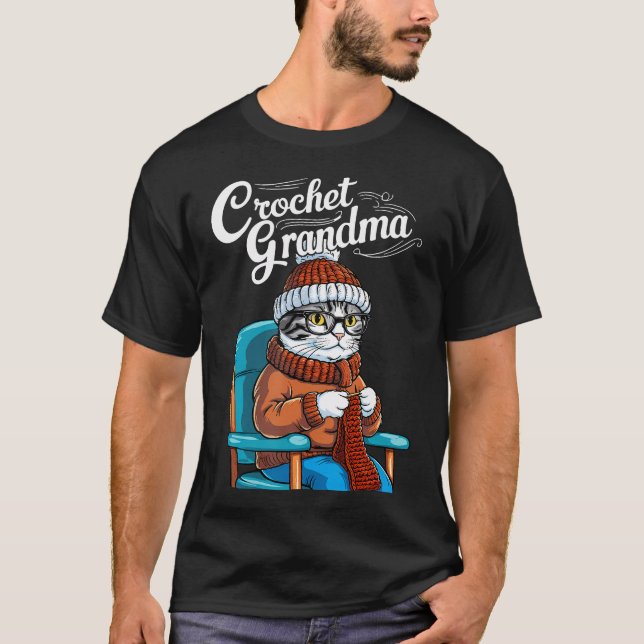 Cute Grandma Cat Crochet Crochet Nana Grandma Knit T-Shirt (Front)