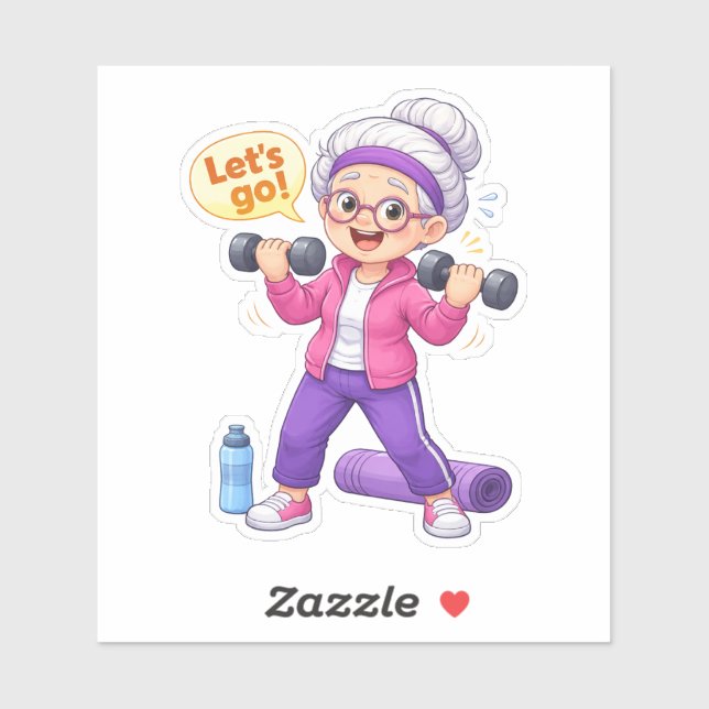 Cute Grandma Exercising Custom-Cut Vinyl Sticker (Sheet)