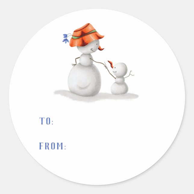 Cute Grandma Snowman Christmas To From Classic Round Sticker (Front)