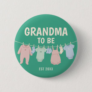 Cute Grandma To Be Custom Green Baby Shower Party 6 Cm Round Badge