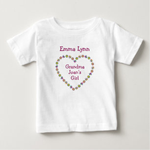 Cute Grandma's Girl Flower Heart Personalise Names Baby T-Shirt