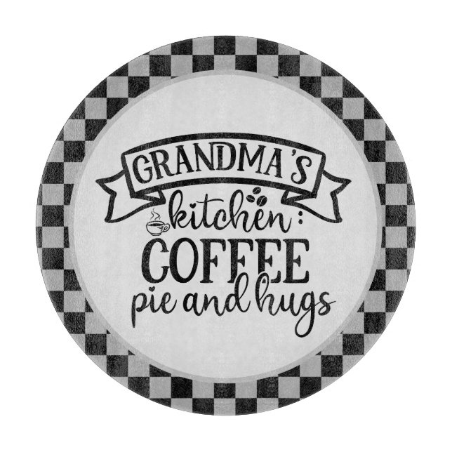 cute Grandma's kitchen coffee pie hugs word art Cutting Board (Front)