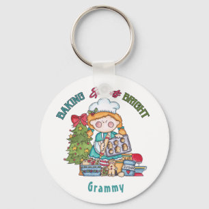 Cute Grandmother Christmas Baking Keychain