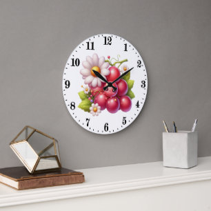 Cute grape lovers kitchen large clock