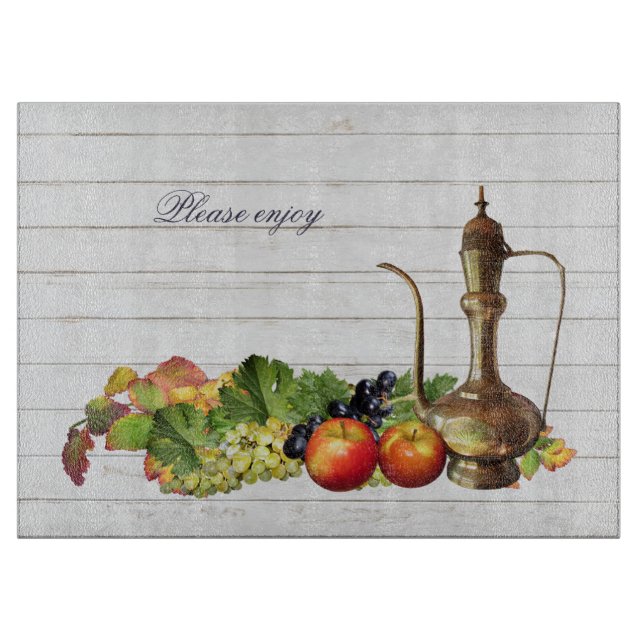 Cute Grapes and Wine Floral Nature Cutting Board (Front)