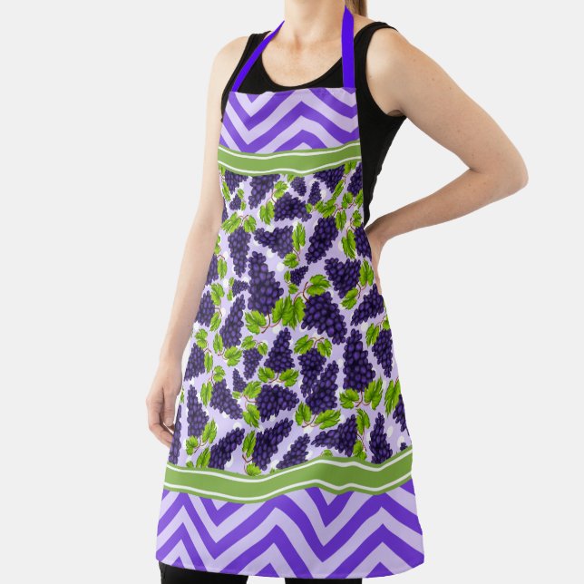 Cute Grapes Polka Dot & Chevron Purple Apron (Insitu)