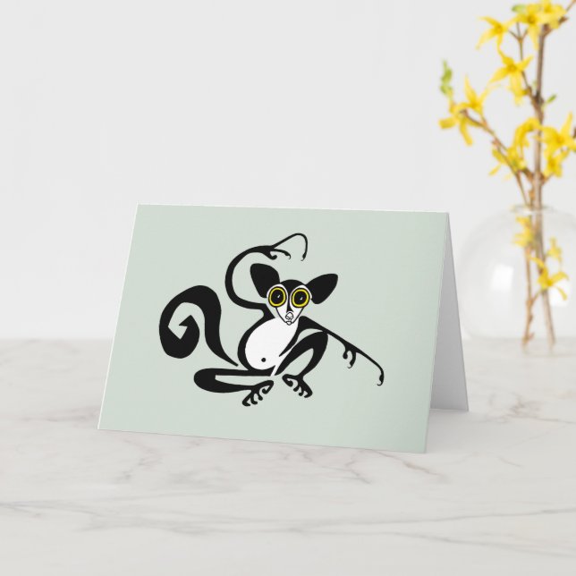 Cute graphic AYE-AYE - Wild animals -Green Card (Yellow Flower)