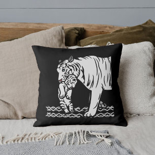 Cute Graphic Big Cat Tiger Safari Wildlife Black Cushion